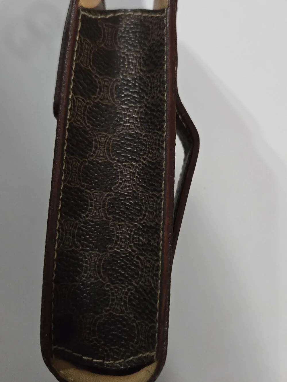 Celine Brown Patterned Leather Phone Case with Tan Strap
